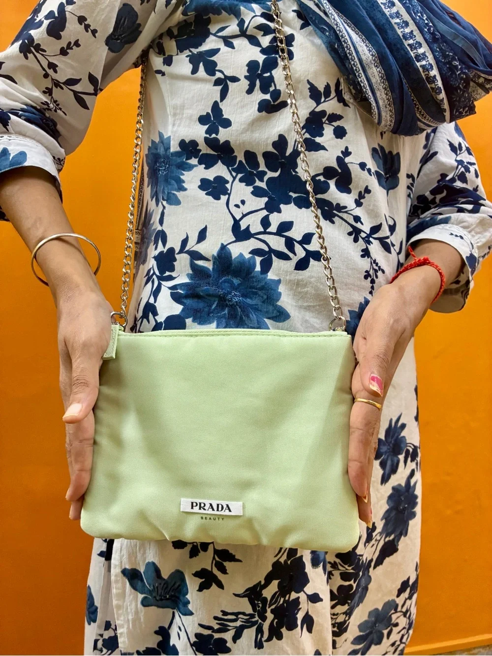 Classic and clean!Prada Beauty Mint Green Crossbody Bag with Chain Strap